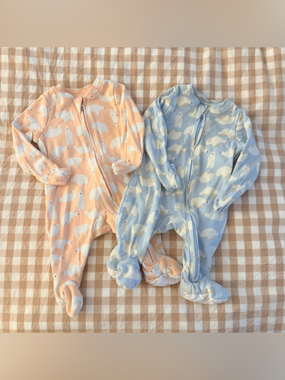 Amazon Essentials Peach and Light Blue Baby Footed Pajamas - Polar Bear Print